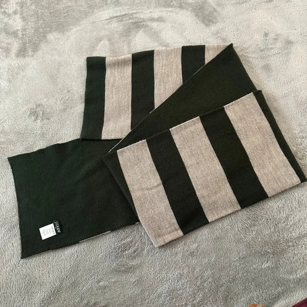 J. Crew Factory Wool Blend Scarf Tan Green Striped
